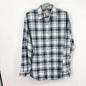 LL Bean Men Size Large Shirt Button Down Top Blue White Plaid Wrinkle Free